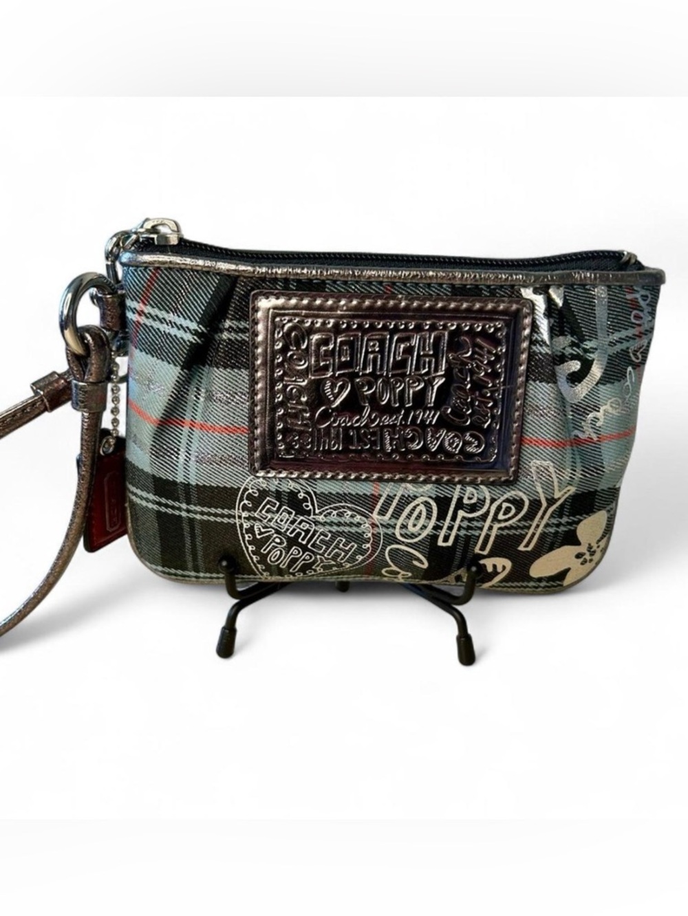 Coach Poppy Tartan Wristlet New